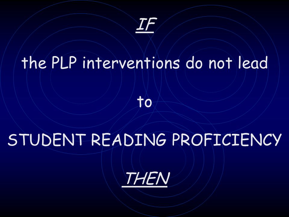 IF the PLP interventions do not lead to STUDENT READING PROFICIENCY THEN