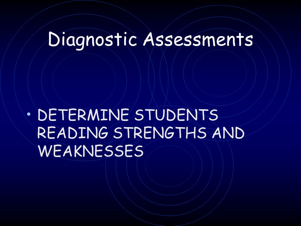 Diagnostic Assessments DETERMINE STUDENTS READING STRENGTHS AND WEAKNESSES
