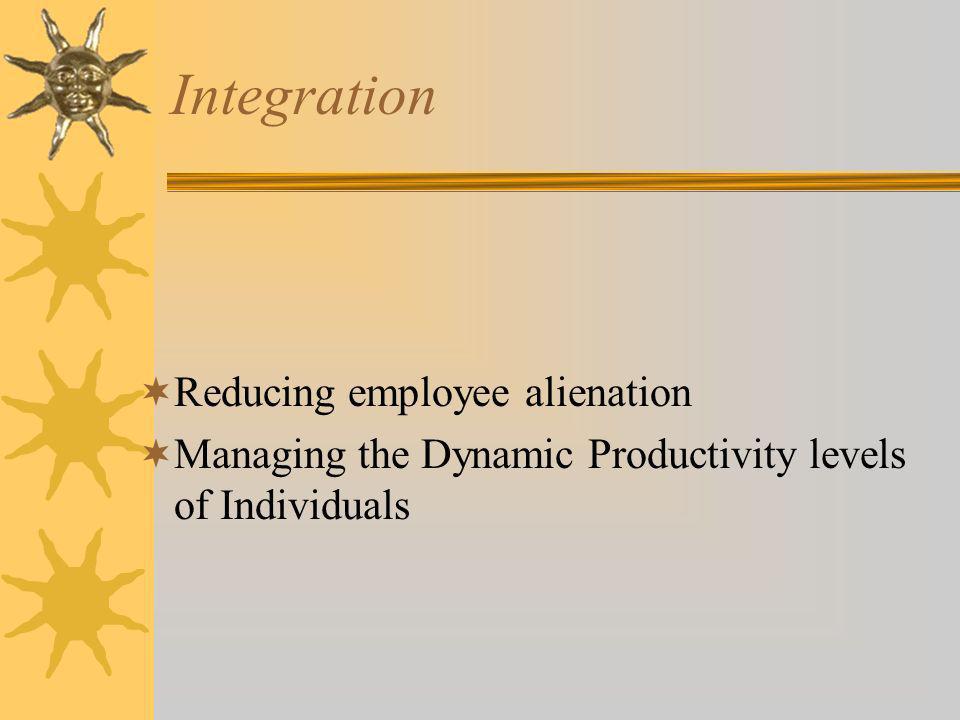 Integration Reducing employee alienation Managing the Dynamic Productivity levels of Individuals