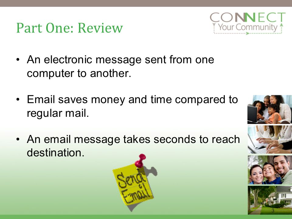 3 Part One: Review An electronic message sent from one computer to another.