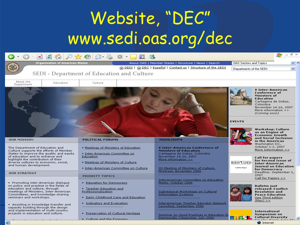 Department of Education and CultureOrganization of American States Website, DEC