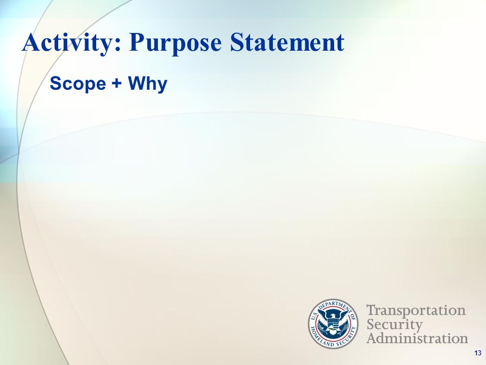 Activity: Purpose Statement Scope + Why 13