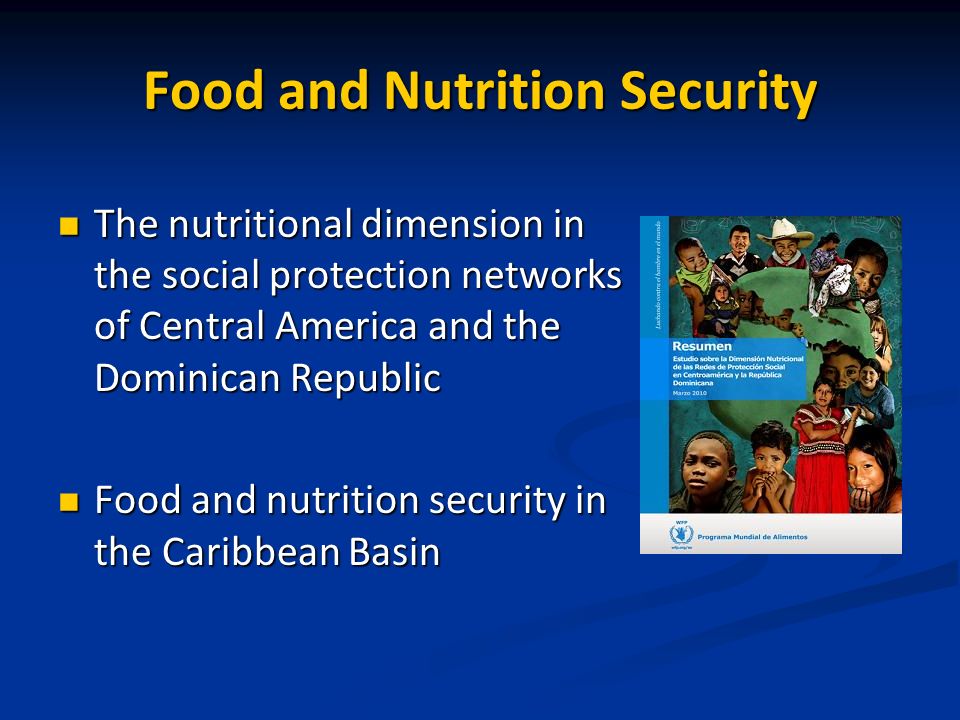 Food and Nutrition Security The nutritional dimension in the social protection networks of Central America and the Dominican Republic The nutritional dimension in the social protection networks of Central America and the Dominican Republic Food and nutrition security in the Caribbean Basin Food and nutrition security in the Caribbean Basin