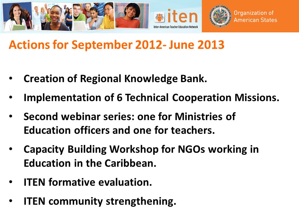 Actions for September June 2013 Creation of Regional Knowledge Bank.