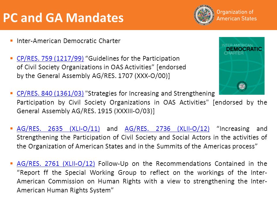 PC and GA Mandates Inter-American Democratic Charter CP/RES.