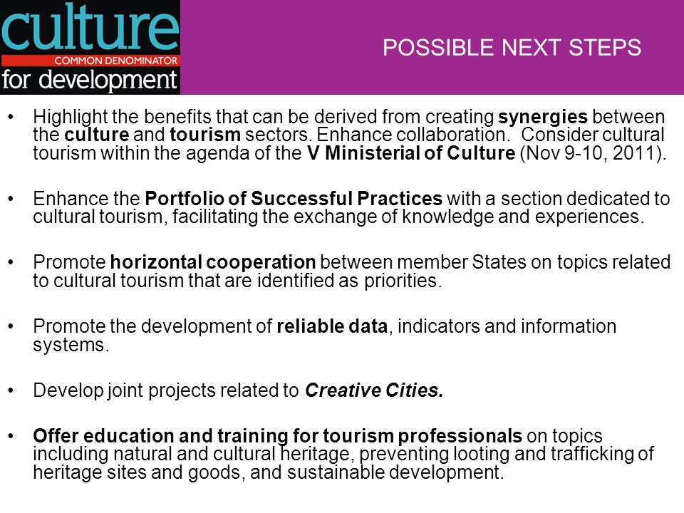 Highlight the benefits that can be derived from creating synergies between the culture and tourism sectors.