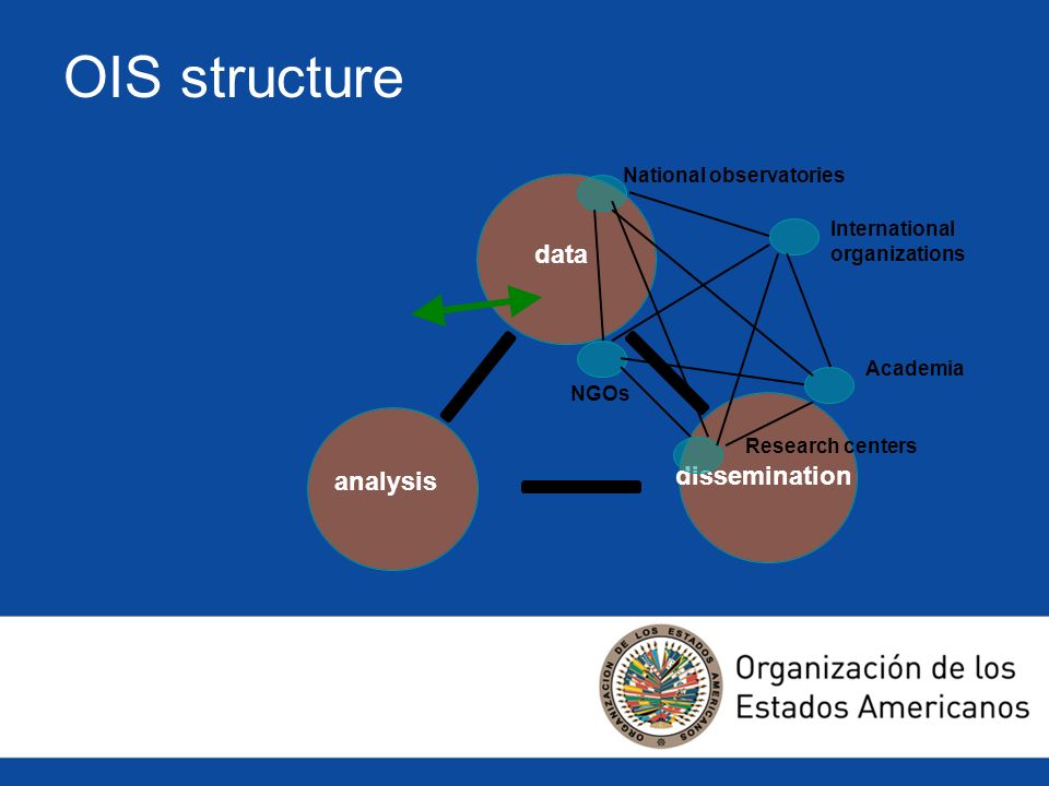 OIS structure data analysis dissemination National observatories International organizations Research centers Academia NGOs