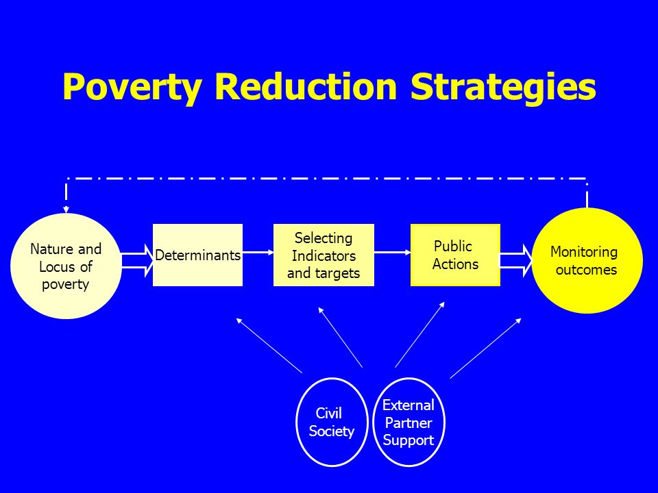 Poverty Reduction Strategies Nature and Locus of poverty Determinants Selecting Indicators and targets Public Actions Monitoring outcomes Civil Society External Partner Support