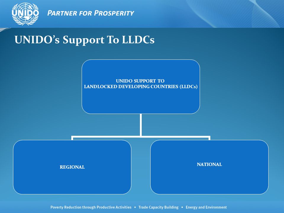 UNIDOs Support To LLDCs UNIDO SUPPORT TO LANDLOCKED DEVELOPING COUNTRIES (LLDCs) REGIONAL NATIONAL