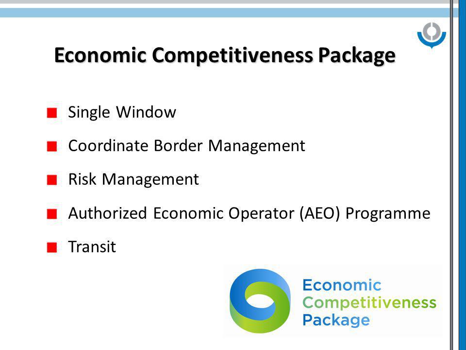 6 Economic Competitiveness Package Single Window Coordinate Border Management Risk Management Authorized Economic Operator (AEO) Programme Transit