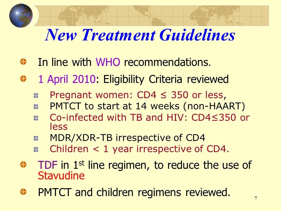 7 New Treatment Guidelines In line with WHO recommendations.