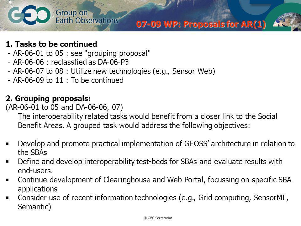© GEO Secretariat WP: Proposals for AR(1) 1.