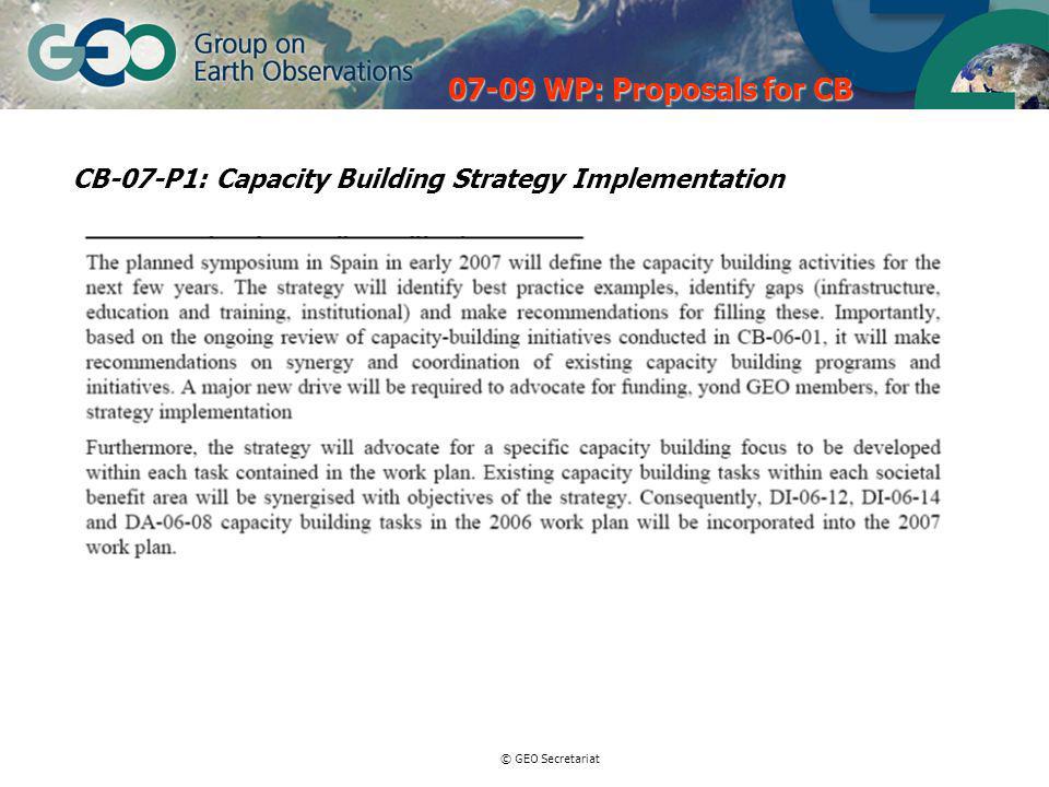 © GEO Secretariat CB-07-P1: Capacity Building Strategy Implementation WP: Proposals for CB
