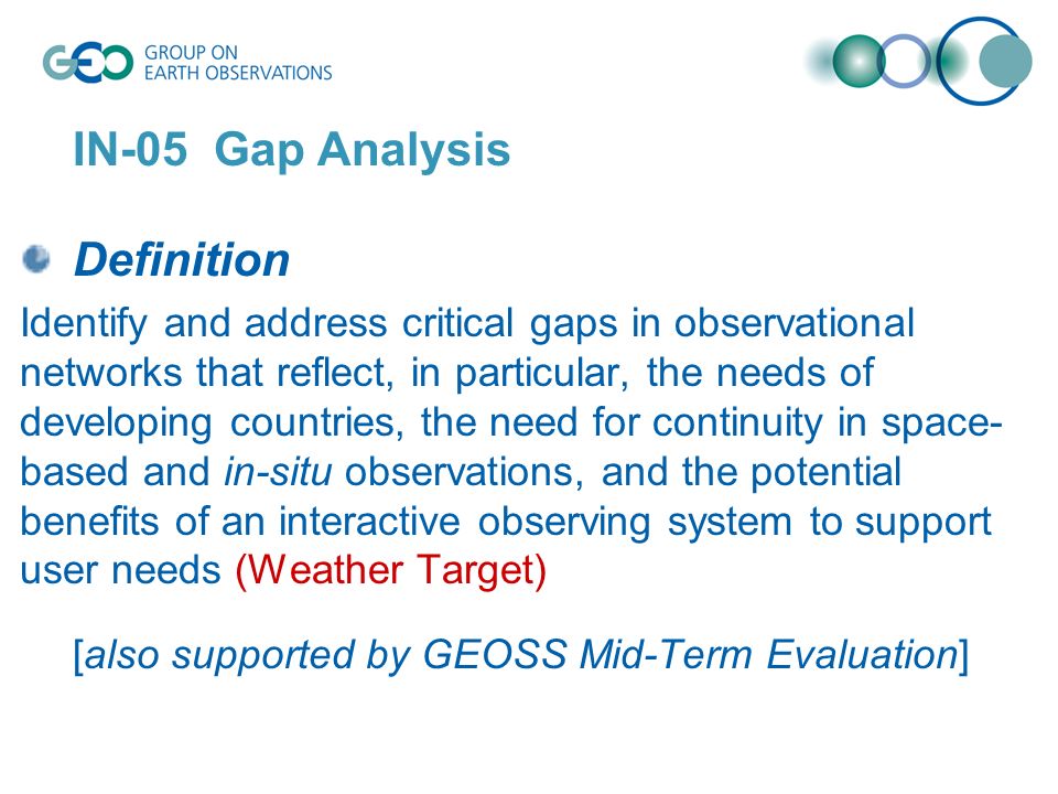 IN-05 Gap Analysis Definition Identify and address critical gaps in  observational networks that reflect, in particular, the needs of developing  countries, - ppt download