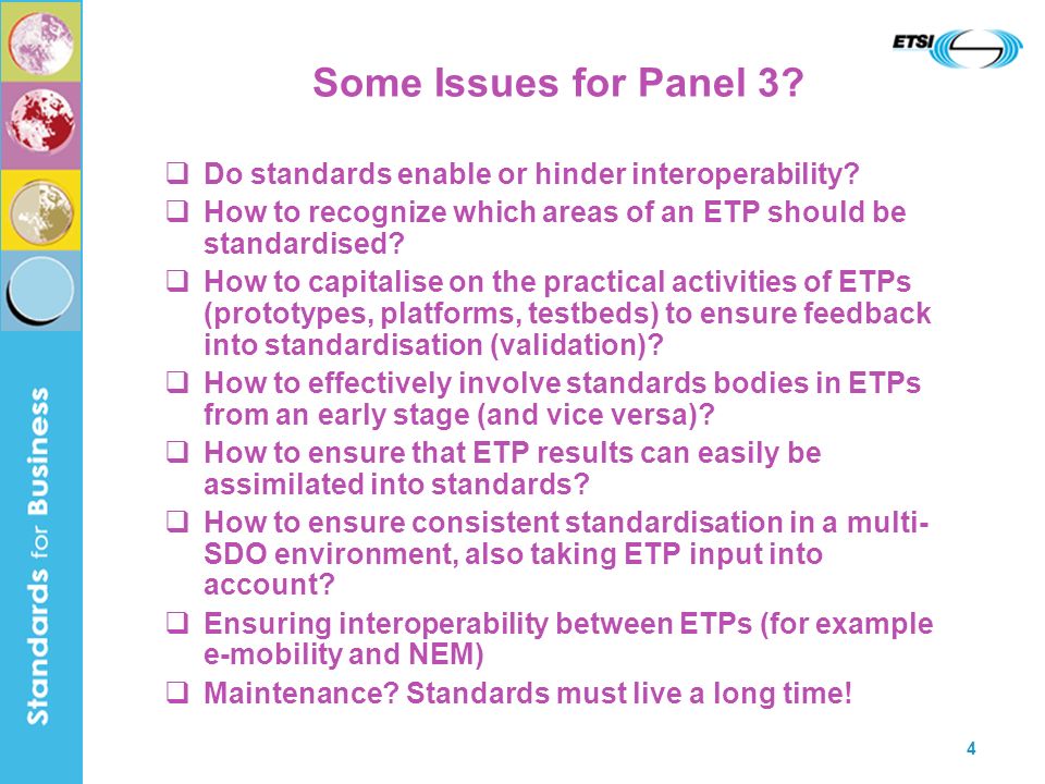 4 Some Issues for Panel 3. Do standards enable or hinder interoperability.