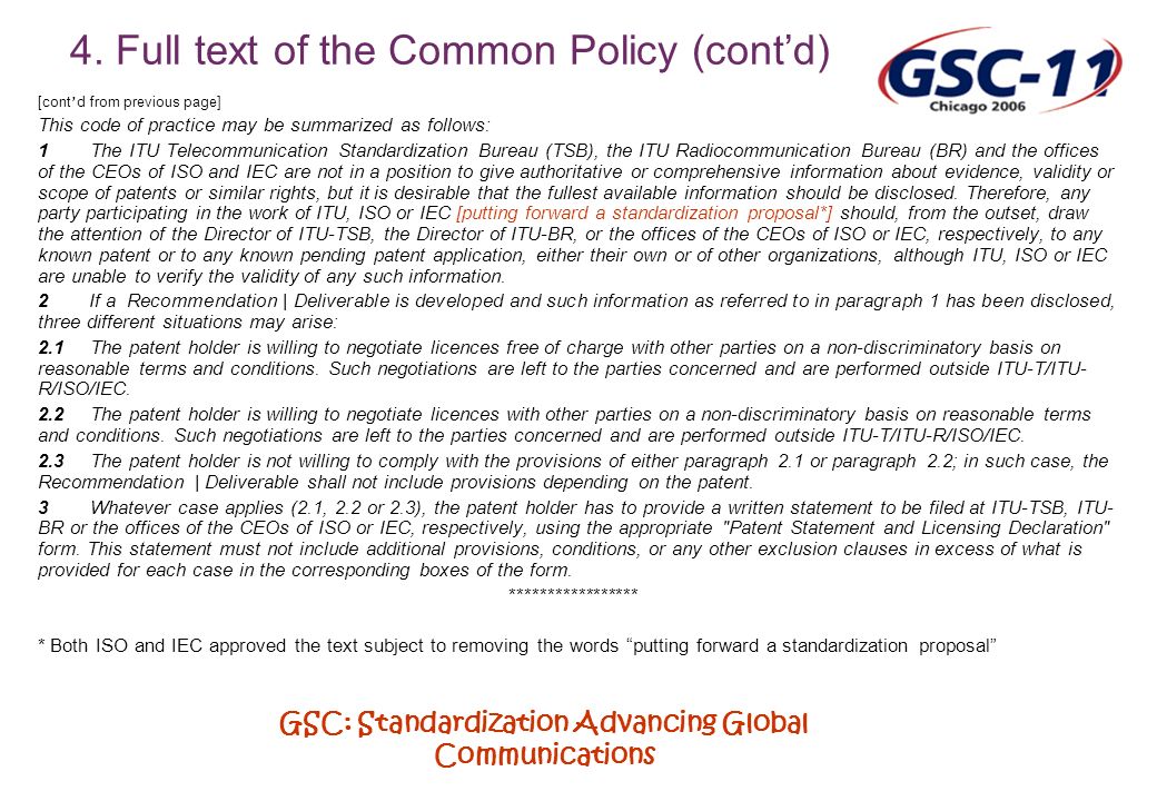 GSC: Standardization Advancing Global Communications 4.