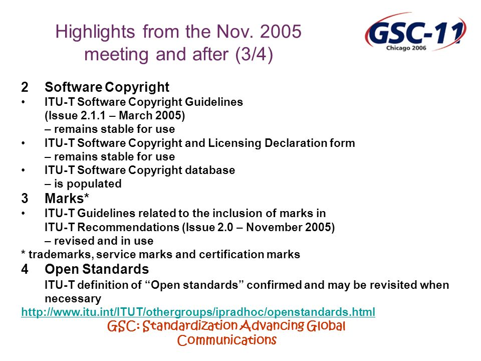 GSC: Standardization Advancing Global Communications Highlights from the Nov.