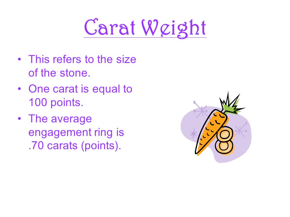 Carat Weight This refers to the size of the stone.