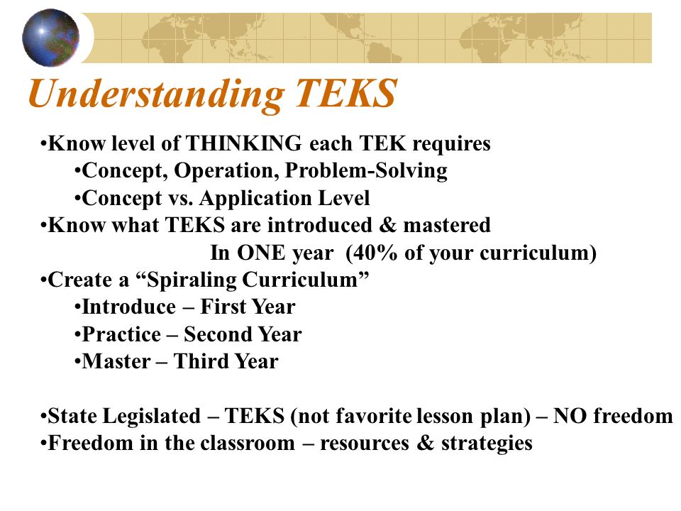 INSERVICE GOALS Understand TEKS Understand The Difference