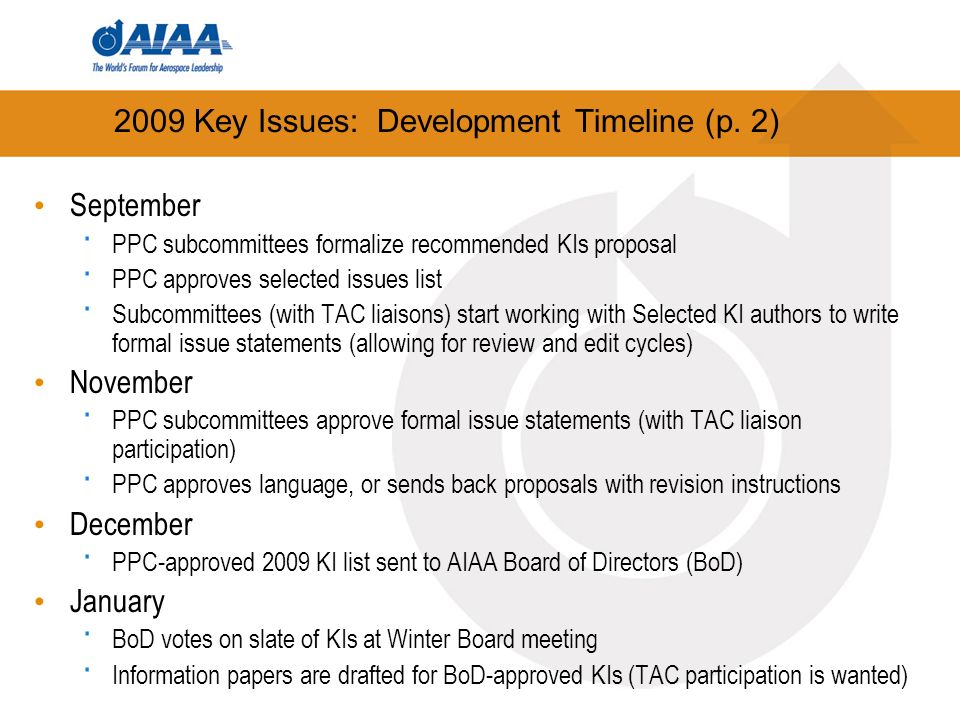 2009 Key Issues: Development Timeline (p.