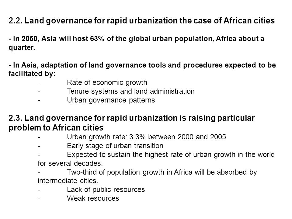 LAND GOVERNANCE FOR RAPID URBANISATION LAND POLICIES AND MDGS IN ...