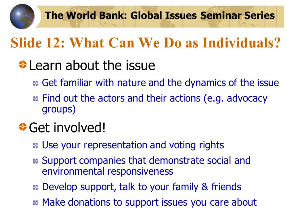 Slide 12: What Can We Do as Individuals.