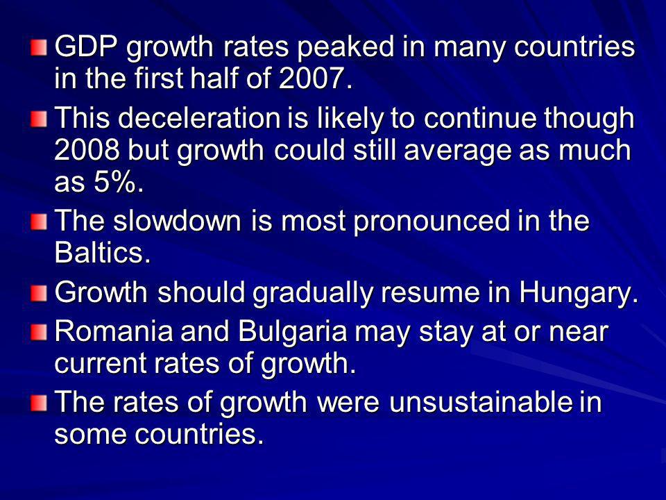 GDP growth rates peaked in many countries in the first half of 2007.