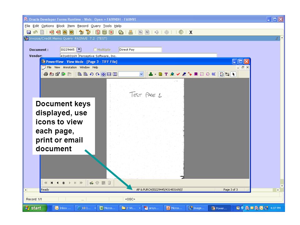 Document keys displayed, use icons to view each page, print or  document