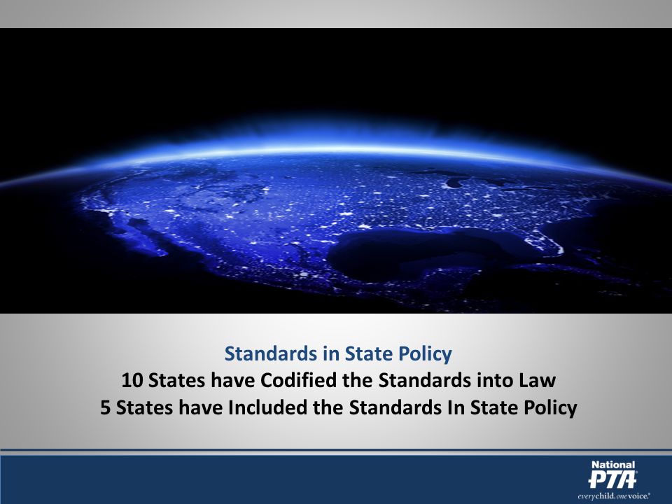 Standards in State Policy 10 States have Codified the Standards into Law 5 States have Included the Standards In State Policy