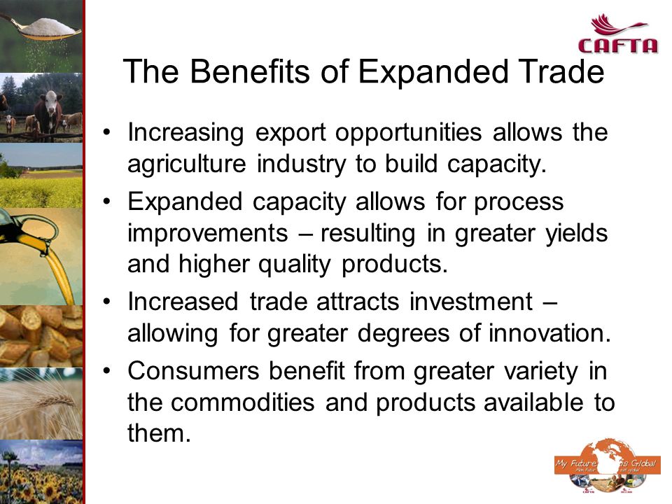 The Benefits of Expanded Trade Increasing export opportunities allows the agriculture industry to build capacity.