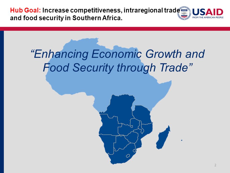 Hub Goal: Increase competitiveness, intraregional trade and food security in Southern Africa.