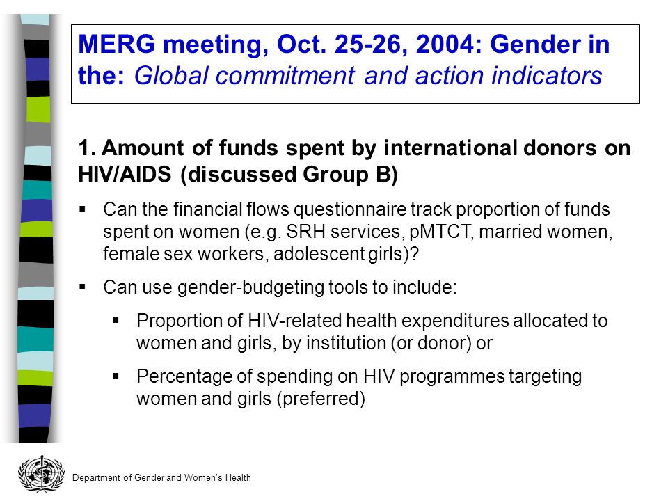 Department of Gender and Womens Health MERG meeting, Oct.