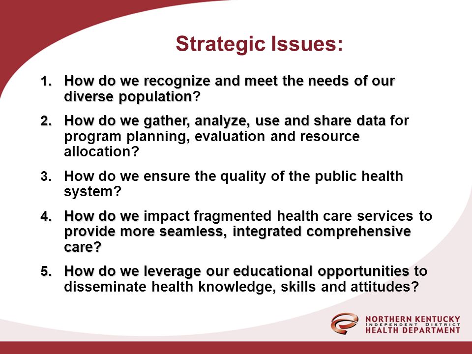 Strategic Issues: 1. How do we recognize and meet the needs of our diverse population 1.