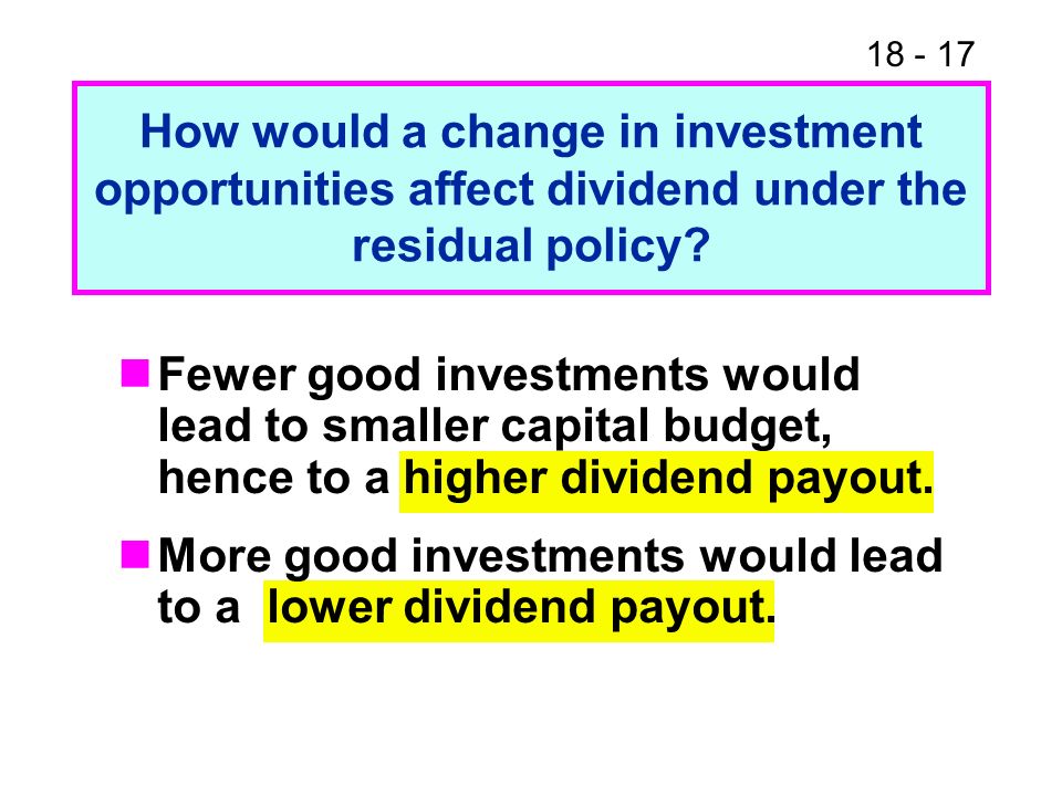How would a change in investment opportunities affect dividend under the residual policy.