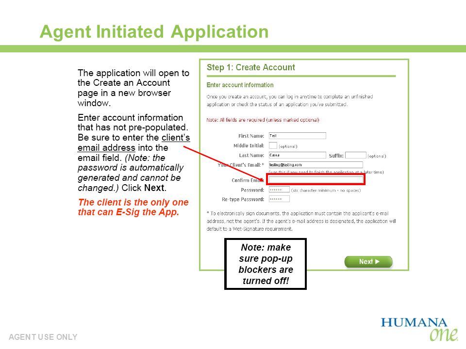 AGENT USE ONLY Agent Initiated Application