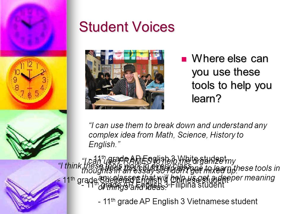 Student Voices Where else can you use these tools to help you learn.