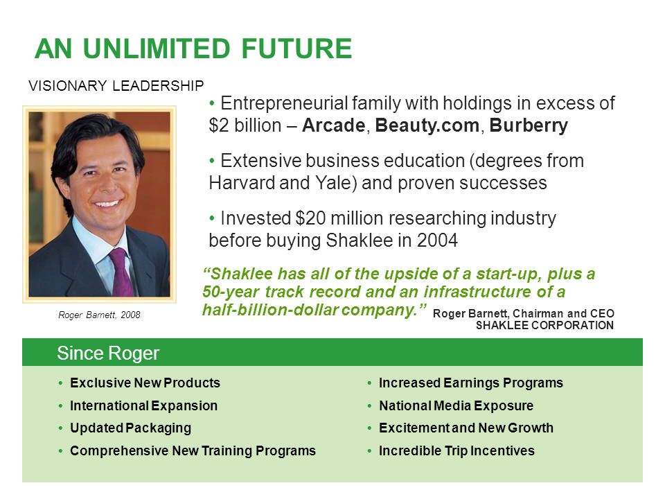 Live Your Dream. Shaklee has all of the upside of a start-up, plus a  50-year track record and an infrastructure of a half-billion-dollar  company. Roger. - ppt download