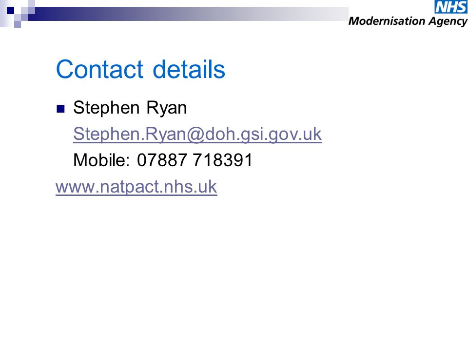 Contact details Stephen Ryan Mobile: