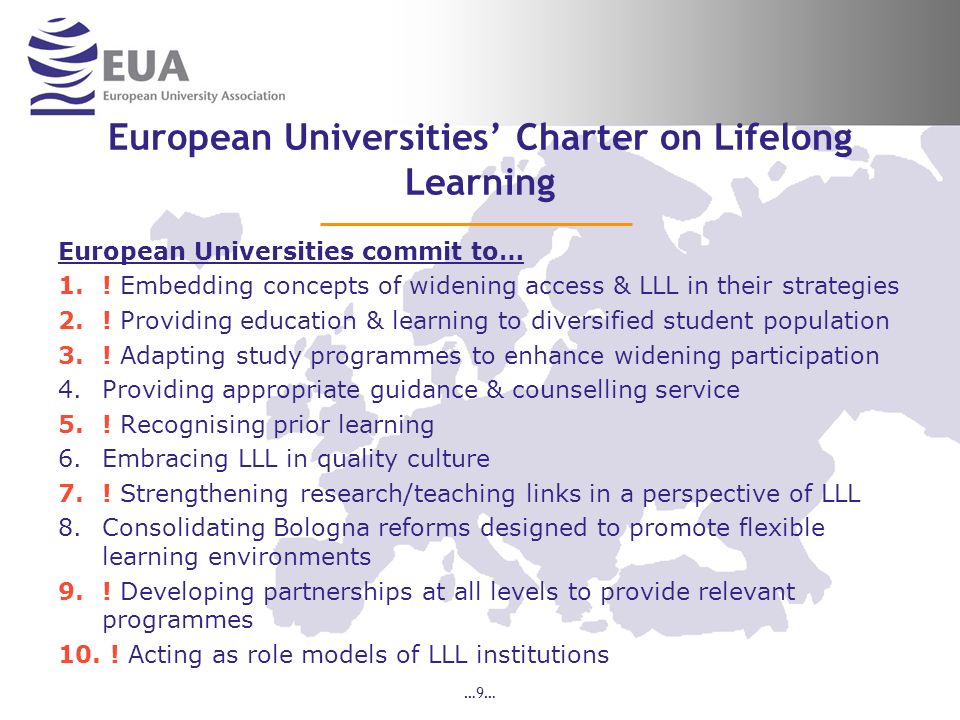 …9… European Universities Charter on Lifelong Learning European Universities commit to… 1..
