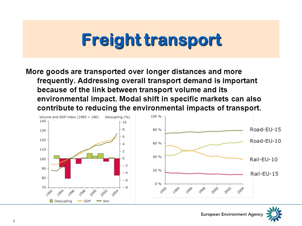 3 Freight transport More goods are transported over longer distances and more frequently.