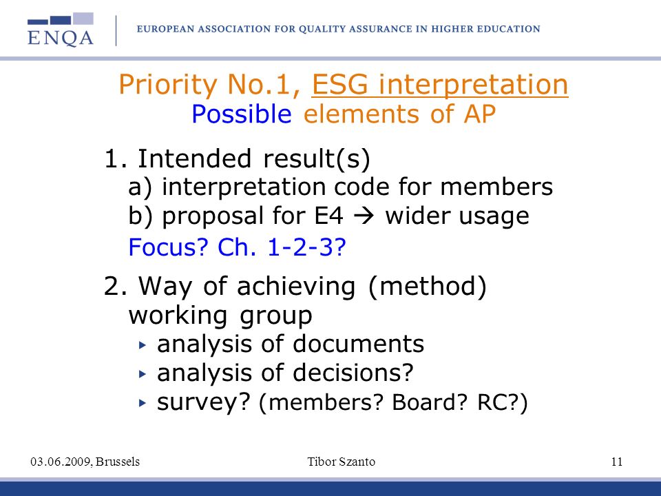 Priority No.1, ESG interpretation Possible elements of AP 1.