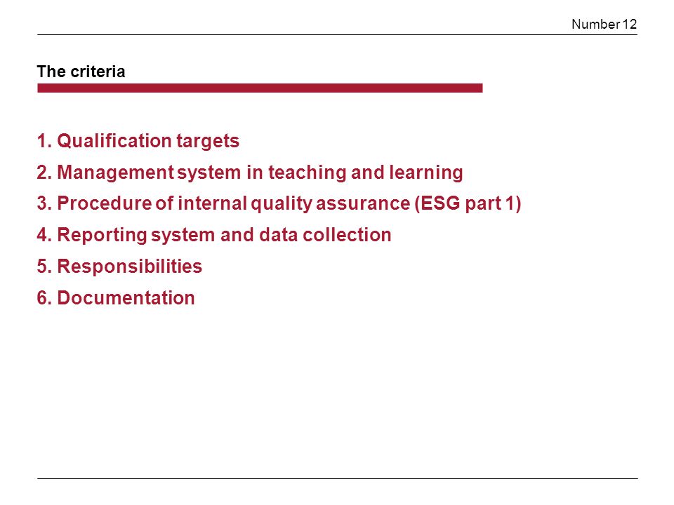 Number Qualification targets 2. Management system in teaching and learning 3.