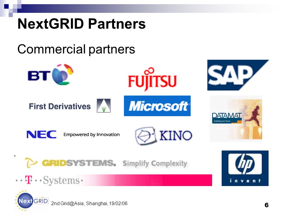 6 2nd Shanghai, 19/02/06 NextGRID Partners Commercial partners