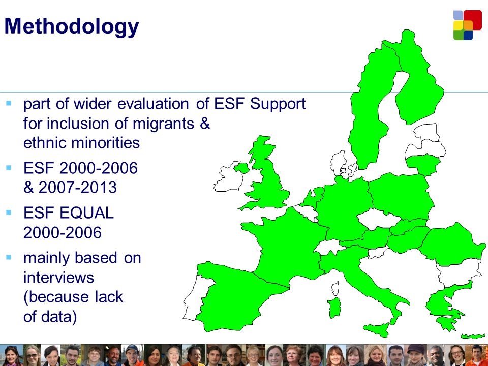 Methodology part of wider evaluation of ESF Support for inclusion of migrants & ethnic minorities ESF & ESF EQUAL mainly based on interviews (because lack of data)