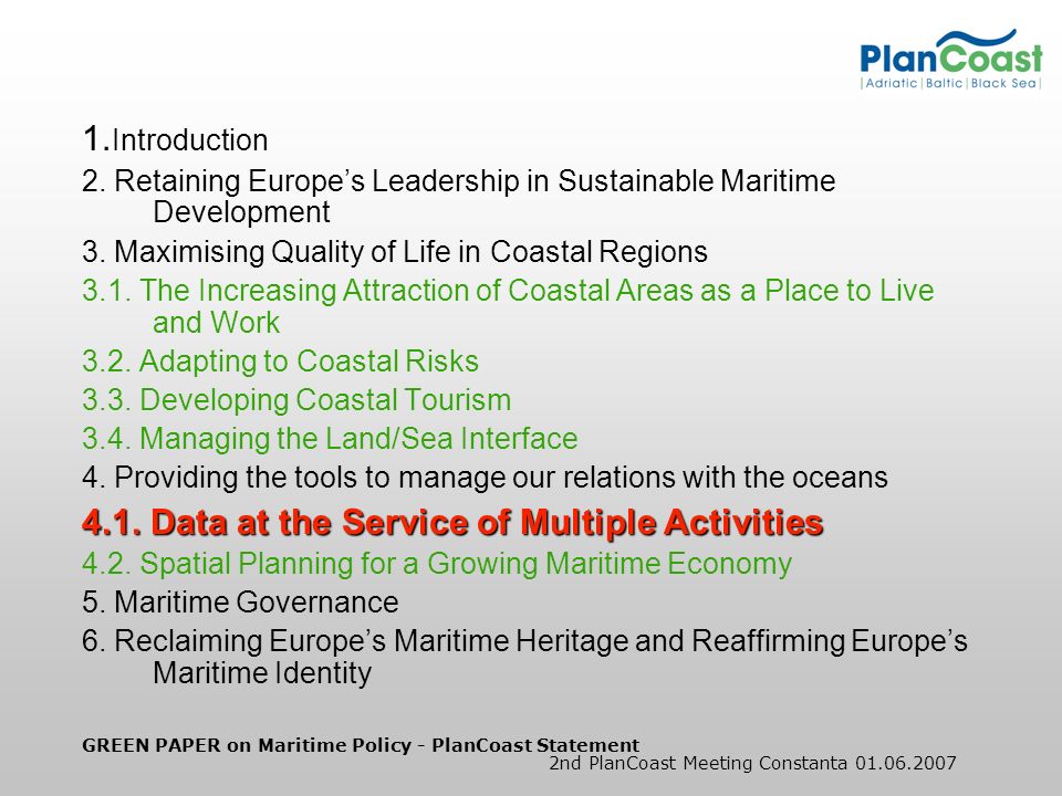 GREEN PAPER on Maritime Policy - PlanCoast Statement 2nd PlanCoast Meeting Constanta
