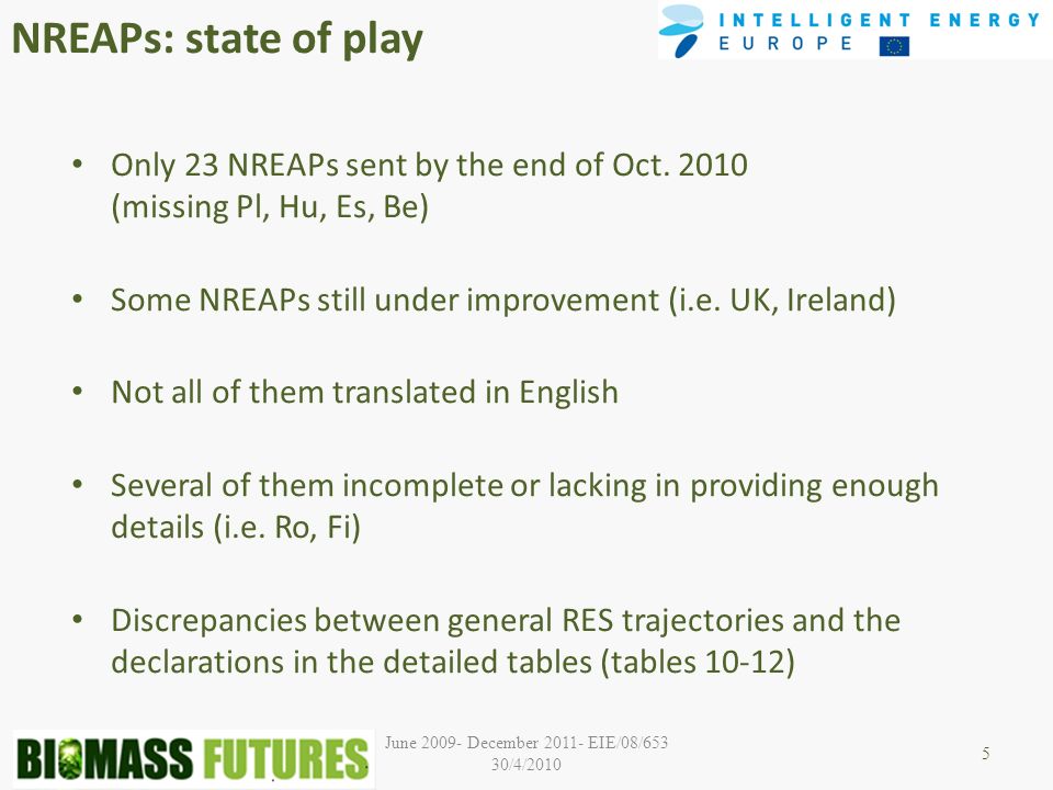 June December EIE/08/653 30/4/2010 NREAPs: state of play Only 23 NREAPs sent by the end of Oct.