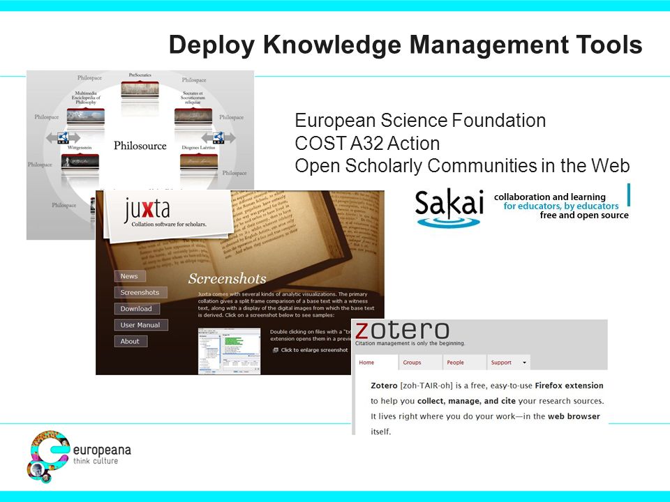 Deploy Knowledge Management Tools European Science Foundation COST A32 Action Open Scholarly Communities in the Web