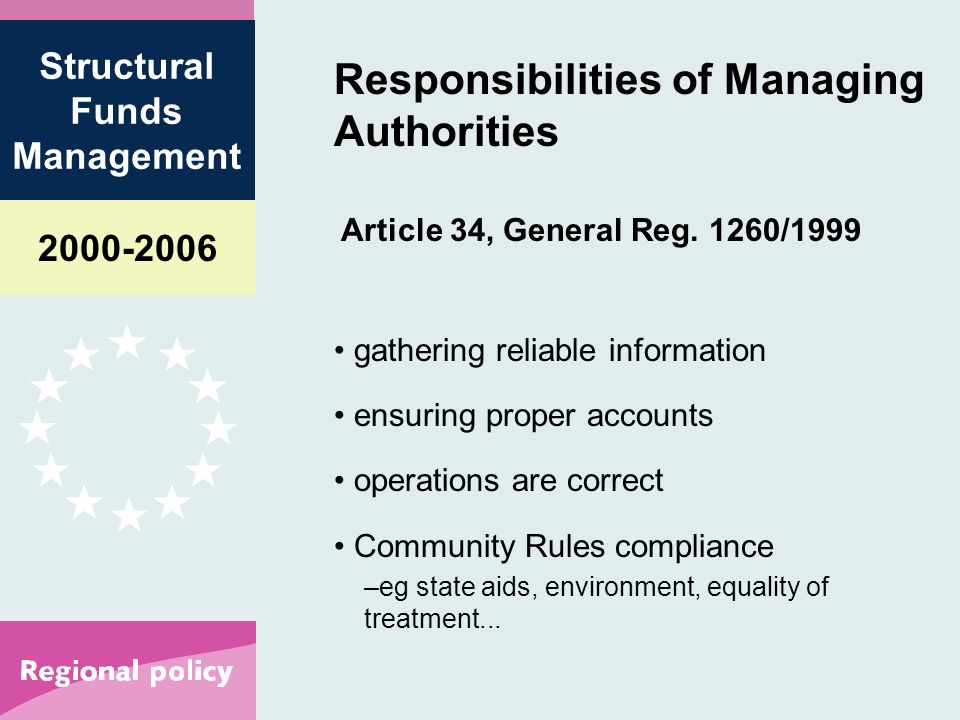 Structural Funds Management Responsibilities of Managing Authorities Article 34, General Reg.