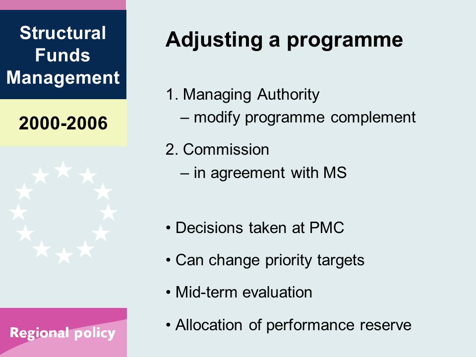 Structural Funds Management Adjusting a programme 1.