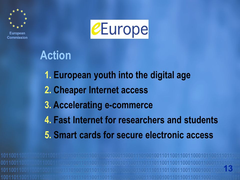 Action 1. European youth into the digital age 2. Cheaper Internet access 3.